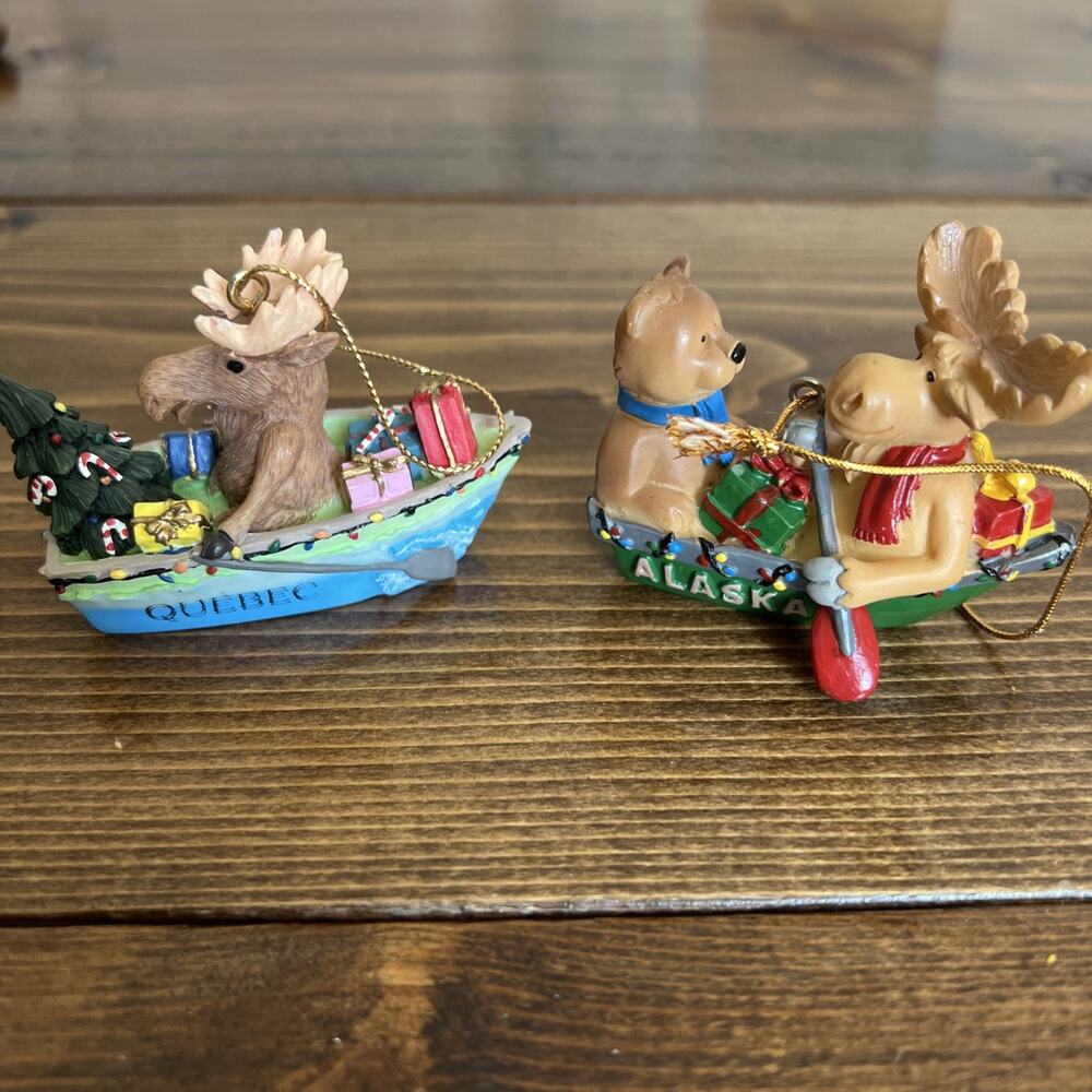 Quebec & Alaska Ornaments Souvenirs Boat With Reindeer